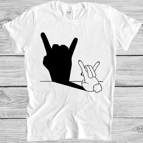 

Rabbit Rock and Roll Hand Shadow Meme Gift Funny Movie Music Tee T Shirt 7083 3XL