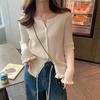 Fungus Edge Knitted Top Women's High-end Sweet Spring and Autumn Knitted Sweater Long-sleeved Thin Coat Solid Color