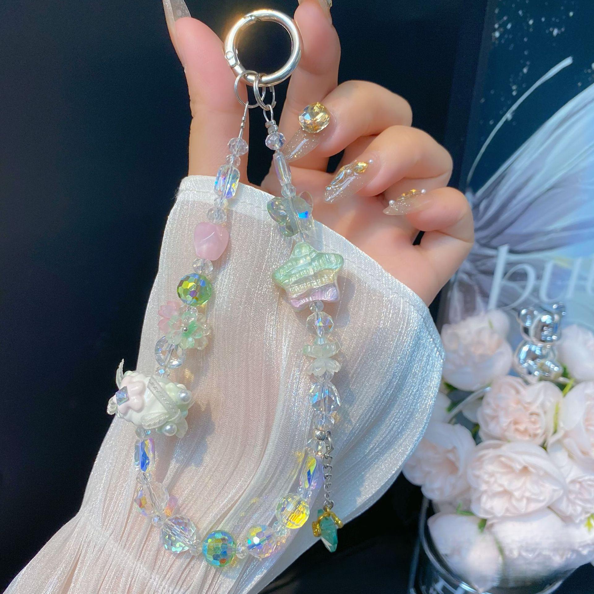 Butterfly Knot Hand-painted Bead Phone Chain Beaded Phone Strap Wrist-style Oil Painting Star Crystal Phone Lanyard