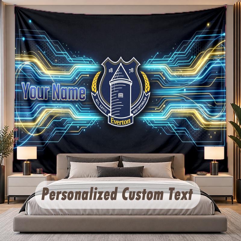Custom Name Text Tapestry Everton FC Personalized Polyester Wall Tapestry For Bedroom And Room