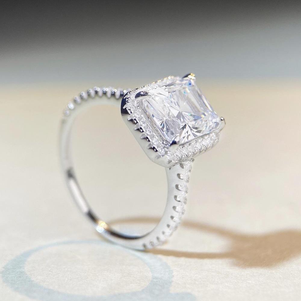 S925 Sterling Silver Radiant Cut Princess Square Ring for Women - Hot Selling European & American Style Wedding Diamond Ring