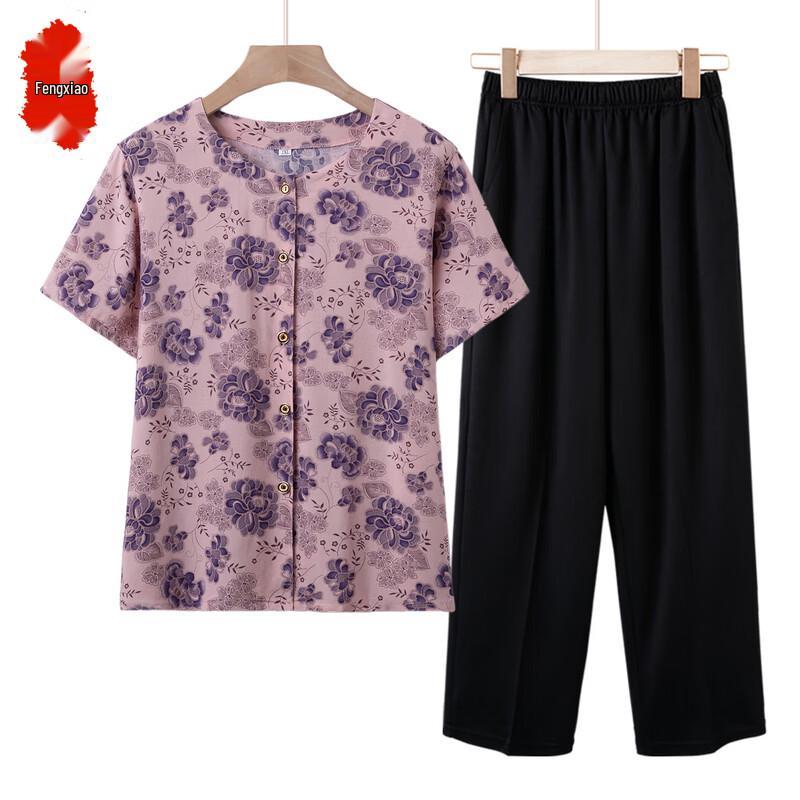 

Elderly Women s Floral Summer Two-Piece Set 4XL
