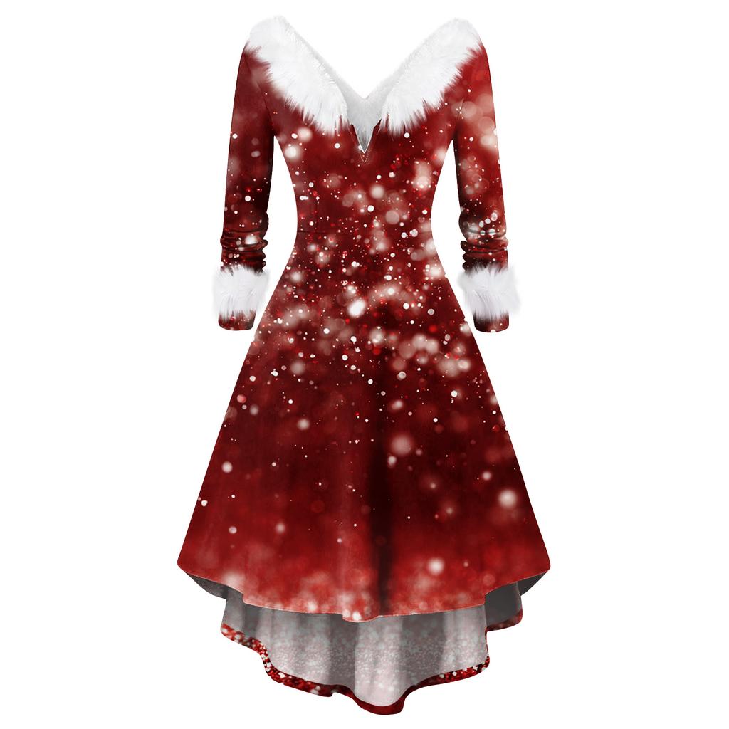 Women's Fashionable Casual Fitted Christmas Print Party Long-Sleeved Dress