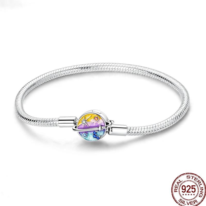 925 Sterling Silver 17-20CM Original Bracelets Heart Moon Sun Clasp Bead Charm Bracelet Fit DIY Charms Beads for Women Jewelrys