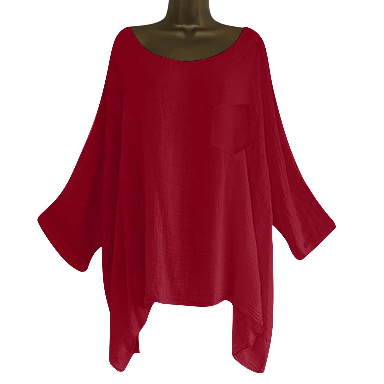 

Женские хлопковые льняные блузки с рукавом 3/4, футболка с круглым вырезом, однотонная рубашка M