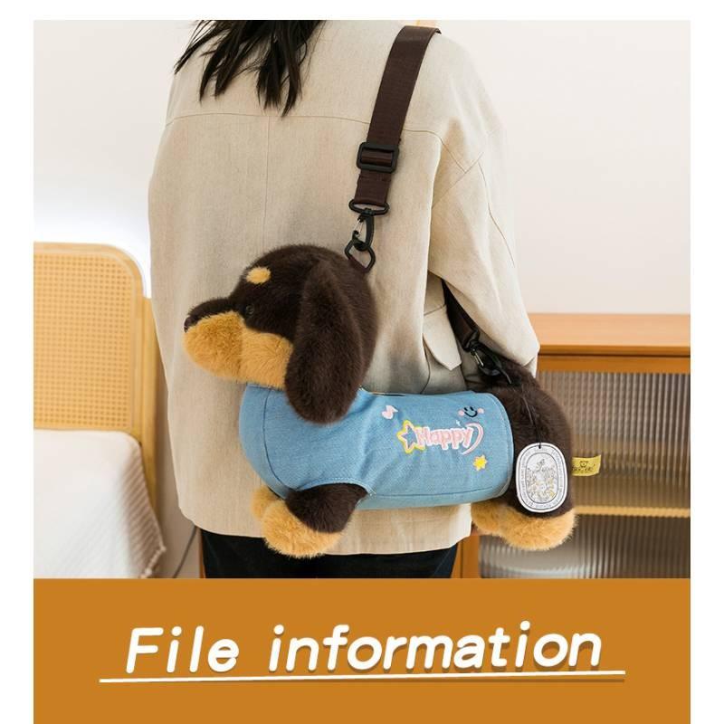 Jacket Denim Dachshund Plush Toy Single Shoulder Bag Stuffed Animal Gift Doll