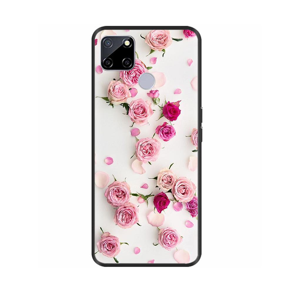 For Realme C25 Case C25s Soft Cute Cover for OPPO Realme C25Y C21Y Silicone Black TPU Phone Case For OPPO Realme C21 Flower Capa