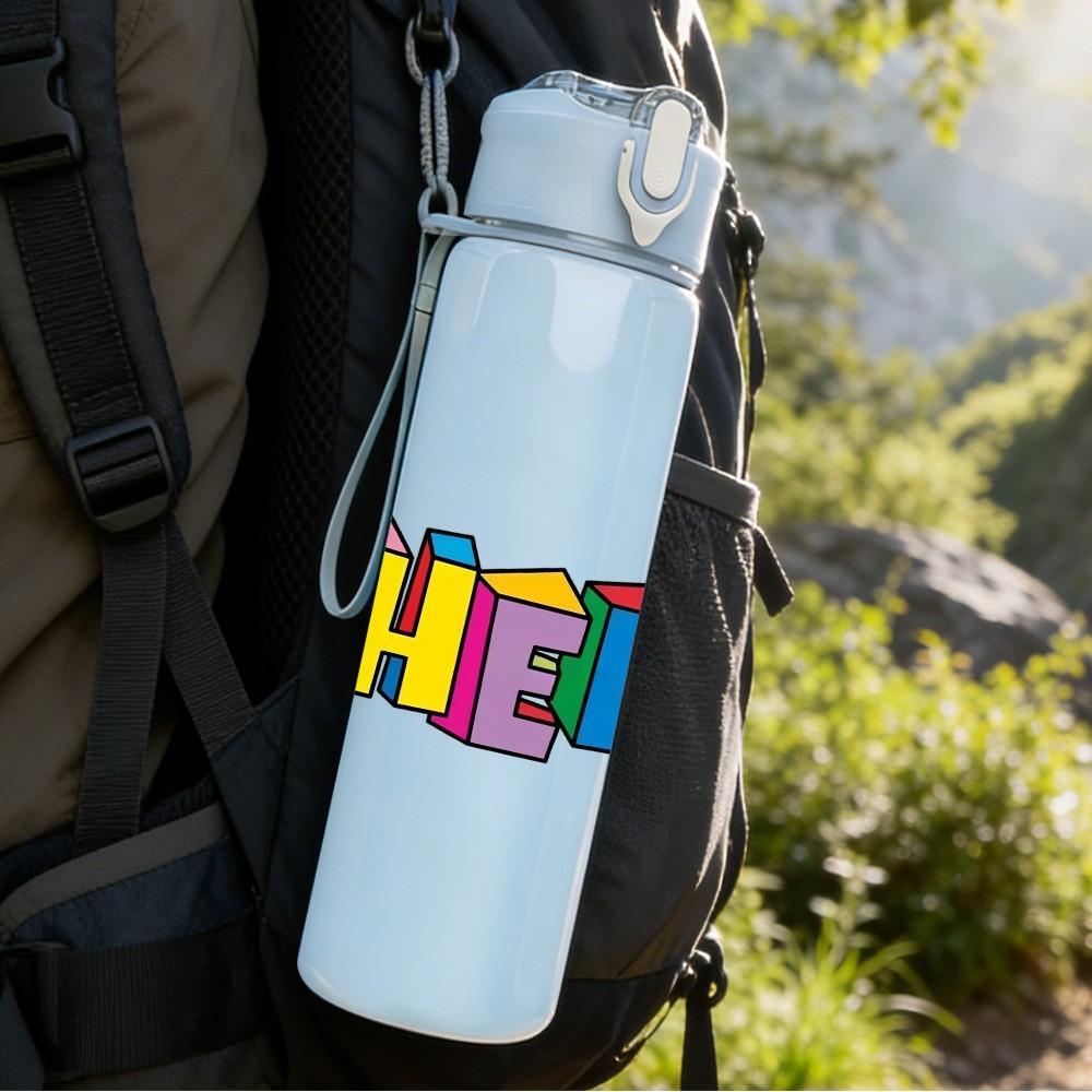 1PC Bold Color Hello Word Pattern 750ml Color Plastic Sports Water Bottle Leakproof Flip Straw Lid Suitable for Sports Office Home Use