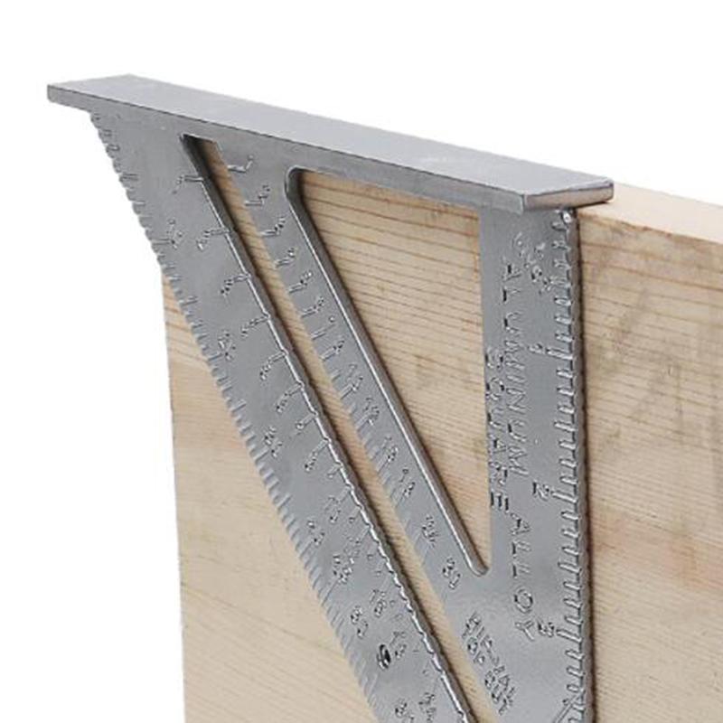 7 Inch Die-Cast Aluminum Alloy Triangle Ruler, 90° 45° Right Angle Square, Full Imperial Scale Triangular Ruler For Carpenter