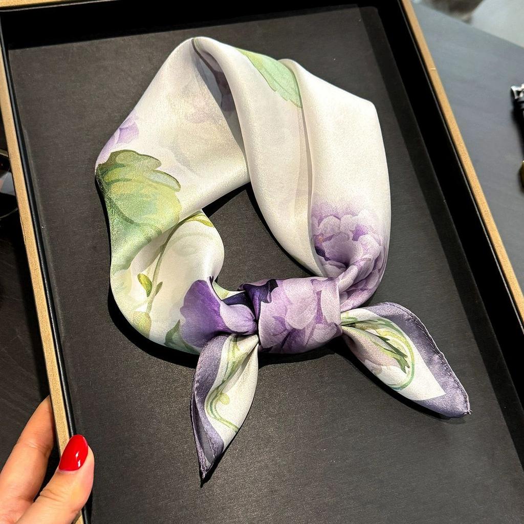 Fashion 100% Real Pure Silk Headscarf Square Scarf For Women Shawl Foulard Hijab Neckerchief Bandana Print Bufanda Echarpe