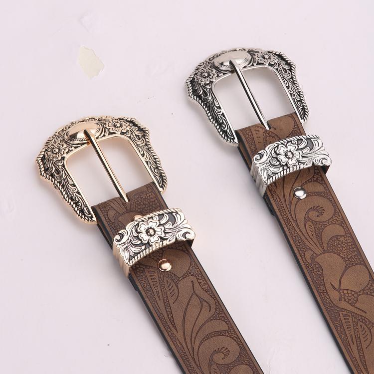 American Three-Piece Personalized Printed Belt, Women'S High-End Brown Jeans With Casual Belt
