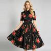 New Summer Beach Gorgeous Floral Midi Dress Shirt Women Single Breasted Belt Lace Up Short Sleeve Long Party Dresses Office Lady