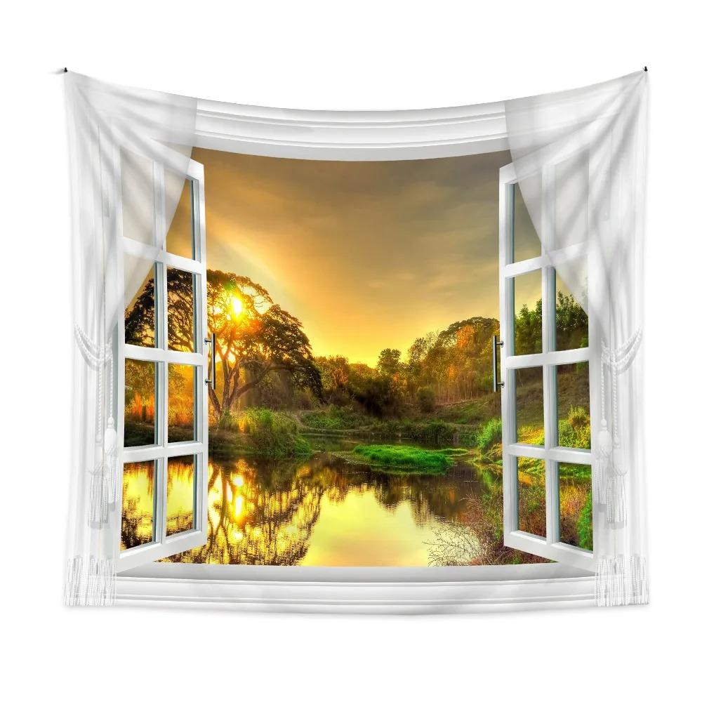 Home Wall Decoration Tapestry Outside The Window Natural Scenery Background Hanging Cloth Bedroom Living Room Tapestry