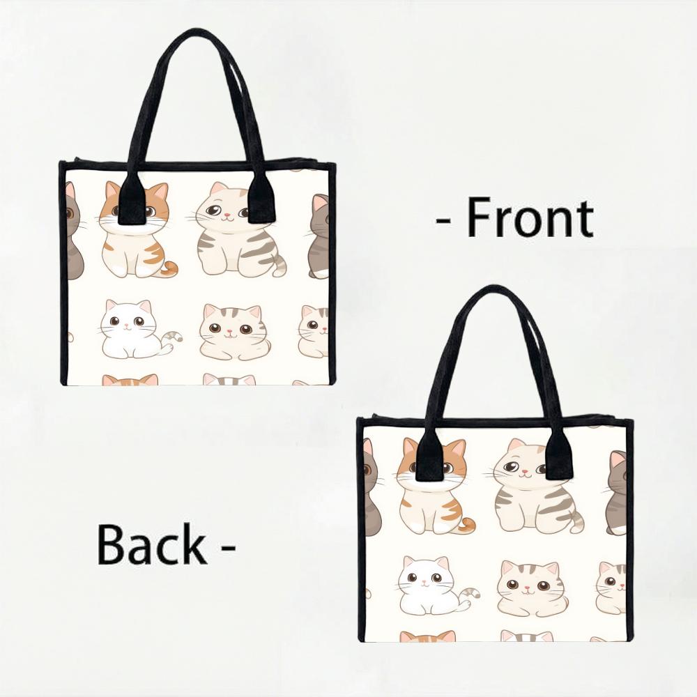 Cute Cat Printed Tote Bag Fashionable Casual Portable Large Capacity Daily Use Shopping Shoulder Handbag