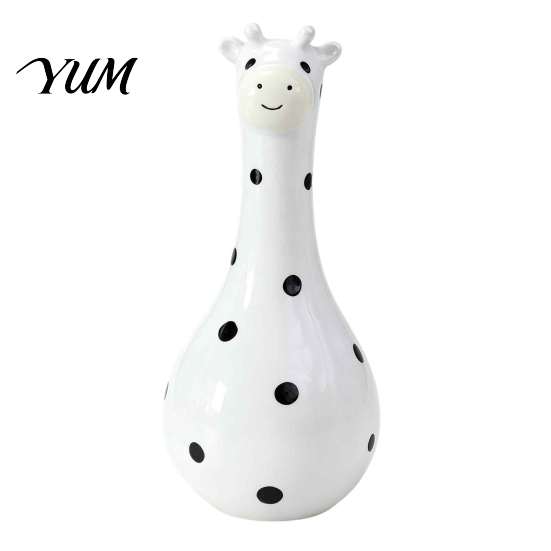 Cute Animal Shaped Floral Container Polka Dot Giraffe Vase, Hand-painted Resin Flower Creative Big-mouthed Unique Home Decor Accents Holder for Living