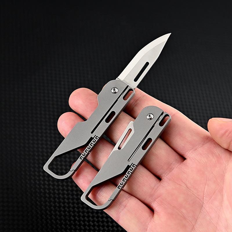 D2 Blade Titanium Alloy Folding Knife With KeyChain Pendant High Hardness EDC Pocket Knife Outdoor Camping Equipment Tool Gift