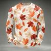 Men's Casual Fall Leaf Print Knit Neck Long Sleeve T-Shirt