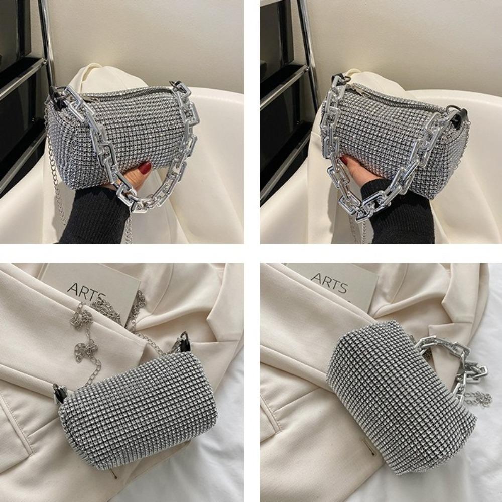 Chain Rhinestone Handbag Large Capacity Women Shoulder Bag Simple Small Square Bag  Party