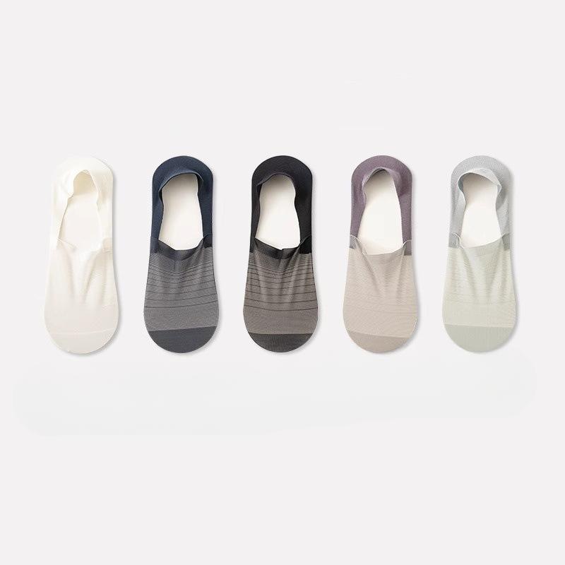 5 Pairs of Men's Summer Thin Mesh Breathable Silicone Anti Skating Silk Invisible Boat Socks