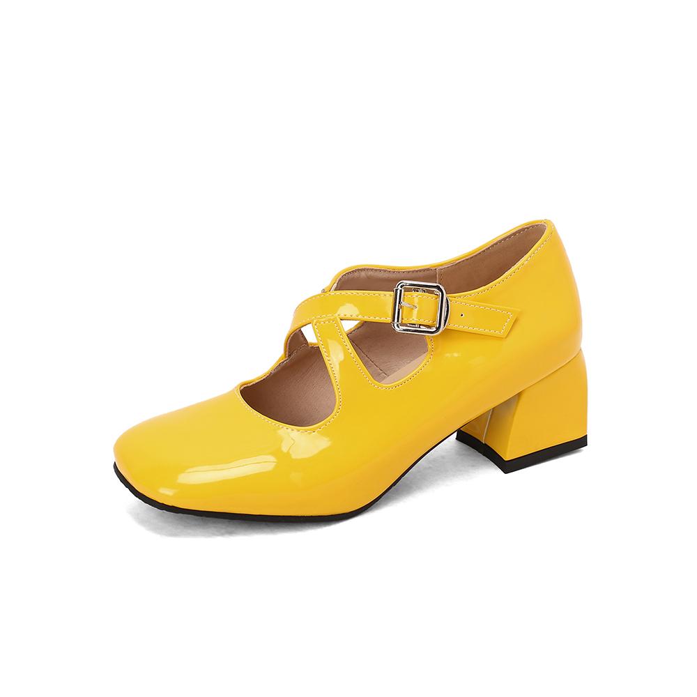 White Women Pumps Square Toe Non-slip Buckle Strap High Block Heel Plus size 45 48