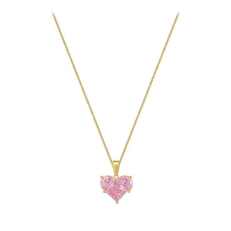 Niche Pink Heart Gemstone Pendant Earrings & Necklace Set in S925 Silver