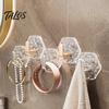 Bathroom Towel Hooks Hexagonal Self Adhesive Hooks, Water Ripple Pattern Design, Waterproof No Heavy Duty Wall Drilling Mounted for Towels Keys