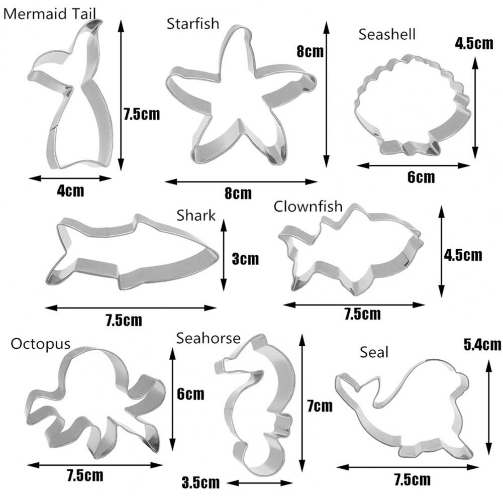 8 Pezzi Tagliabiscotti Animali Marini Coda di Sirena Stella Marina Conchiglia Squalo Forme Biscotti a Tema Marino Acciaio Inossidabile Decorazione