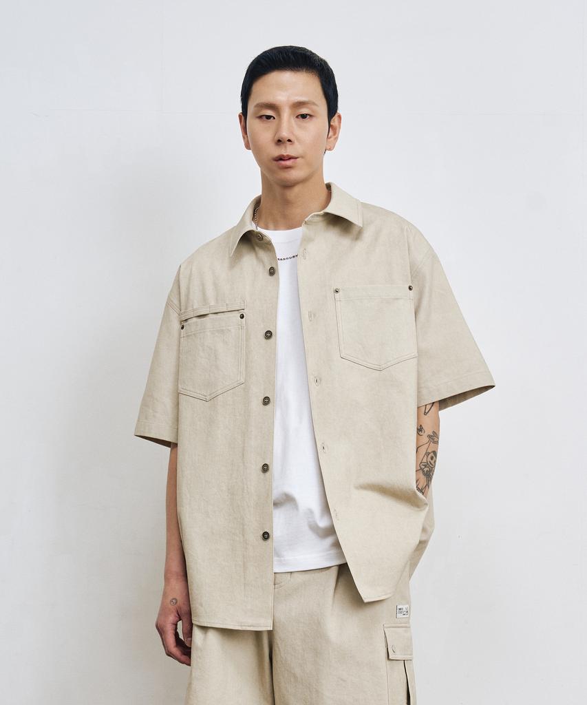 LMR Pigment Two-Pocket Half Shirt Beige