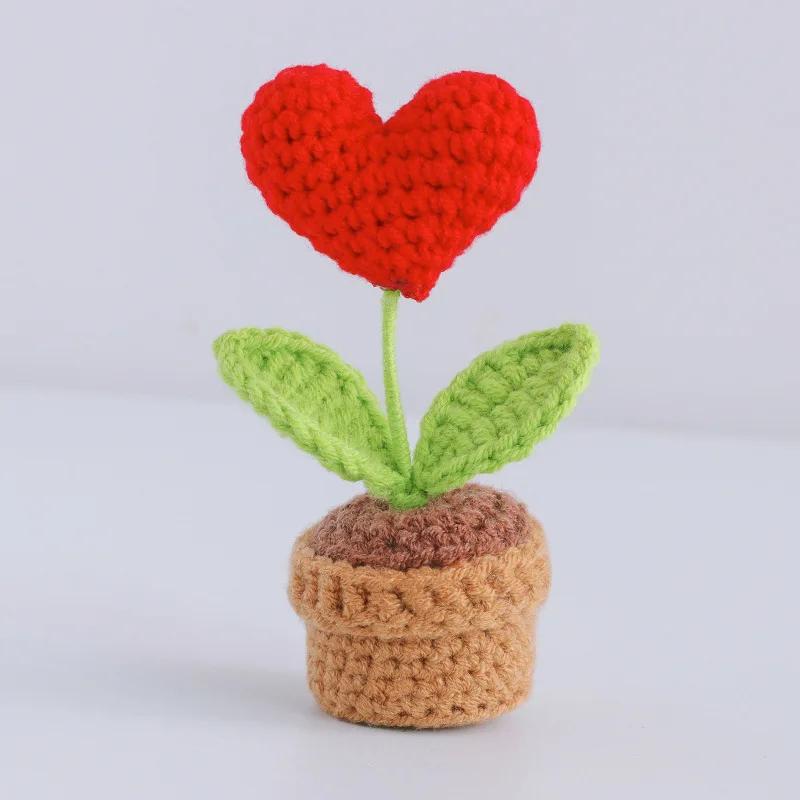 Crochet Sunflower Potted Finished Handmade Flower Kintted Plant Creative Fake Flower Cute Car Desk Decor  Gift
