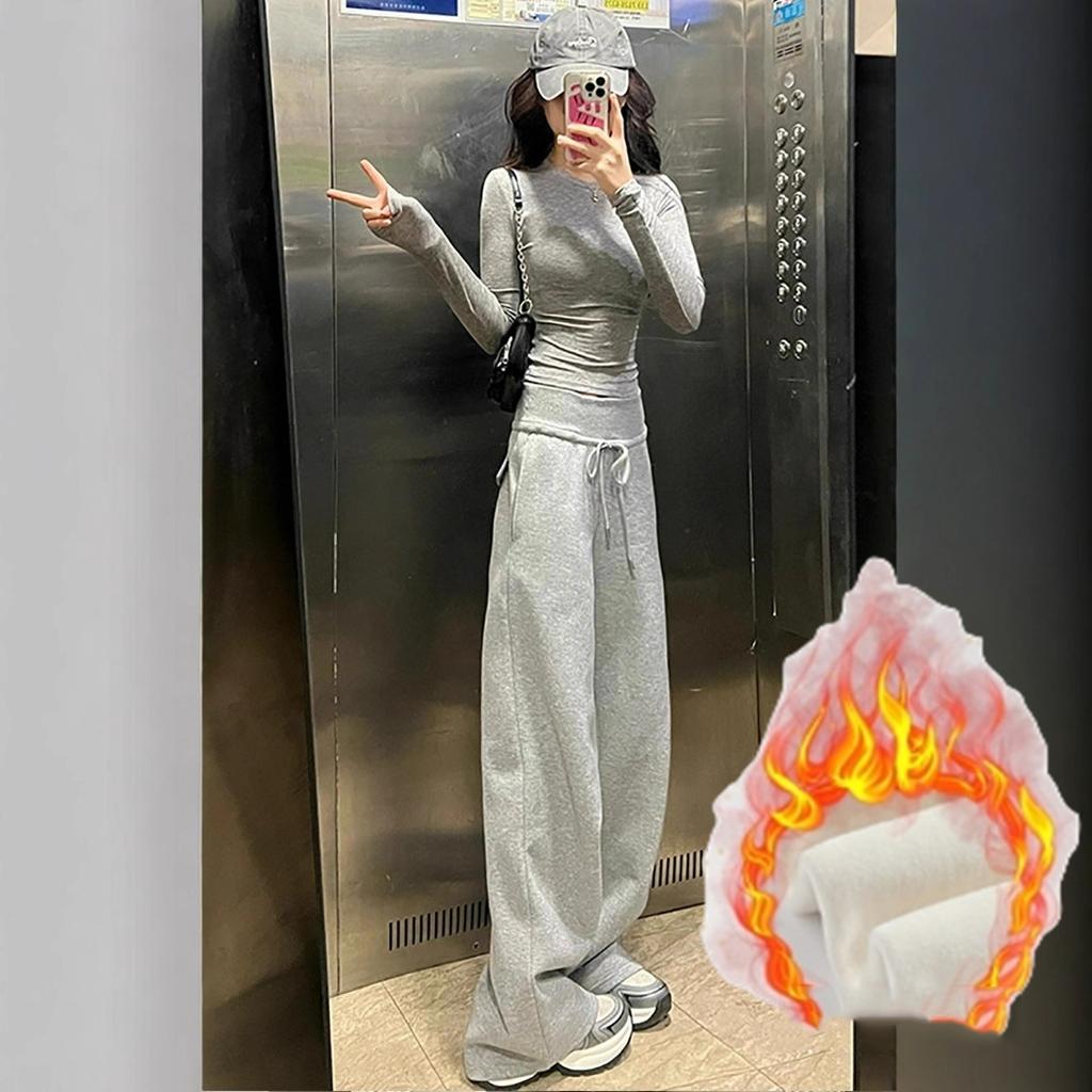 Women's Gray Sports High Waist Hanging Loose Slimming Straight Leg Wide Leg Pants American Sweatpants