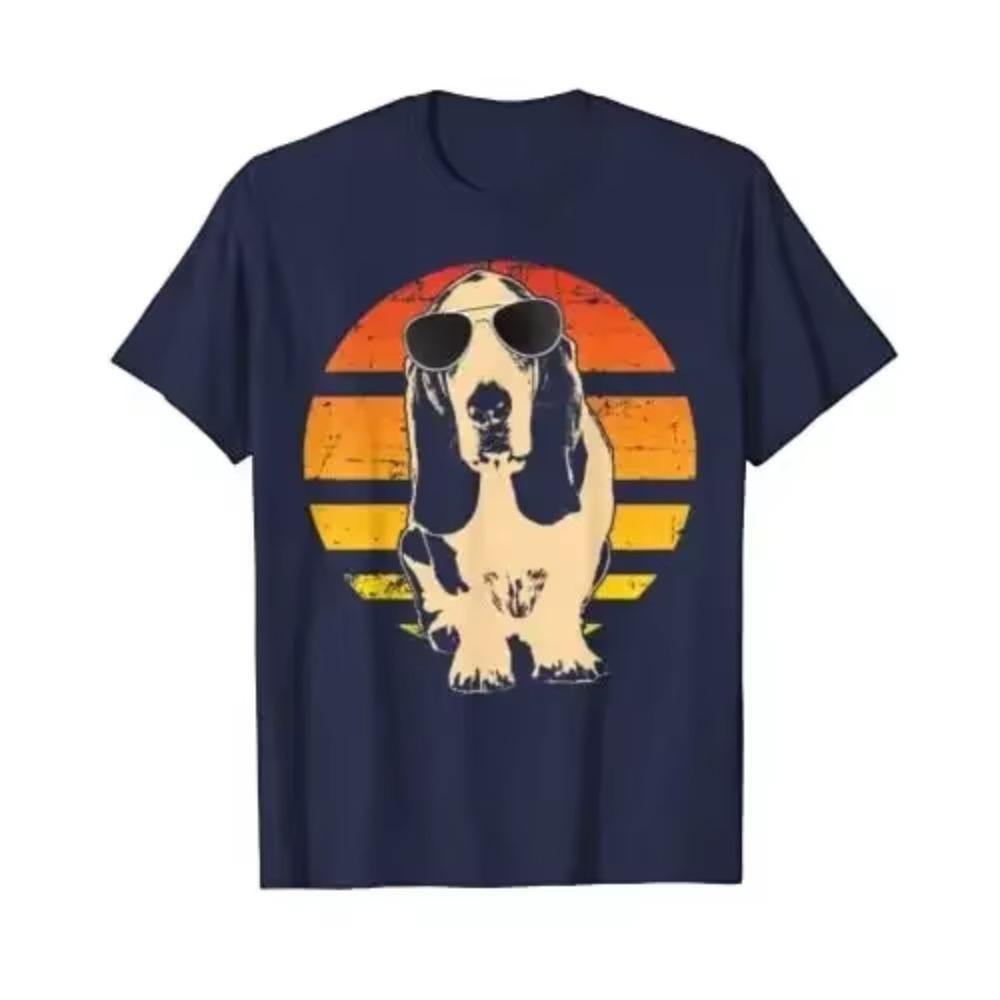 Retro Basset Hound T-Shirt Men Women Kids Gift Men Clothing Graphic T Shirts Cotton Four Seasons Daily Tees Short