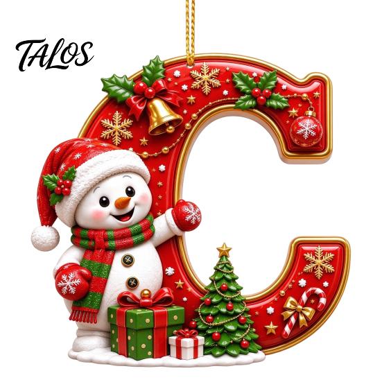 Indoor Holiday Decorations Cute Snowman Letter Christmas Ornament, 2D Flat Personalized A-Z Alphabet Gifts for Family Friends Acrylic Hanging Pendant