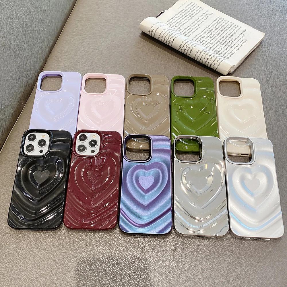 Bling Love Heart Pattern Phone Case For iPhone 16 16E 15 14 13 12 Pro Max 11 Luxury Smooth Shockproof Bumper Back Cover Coque