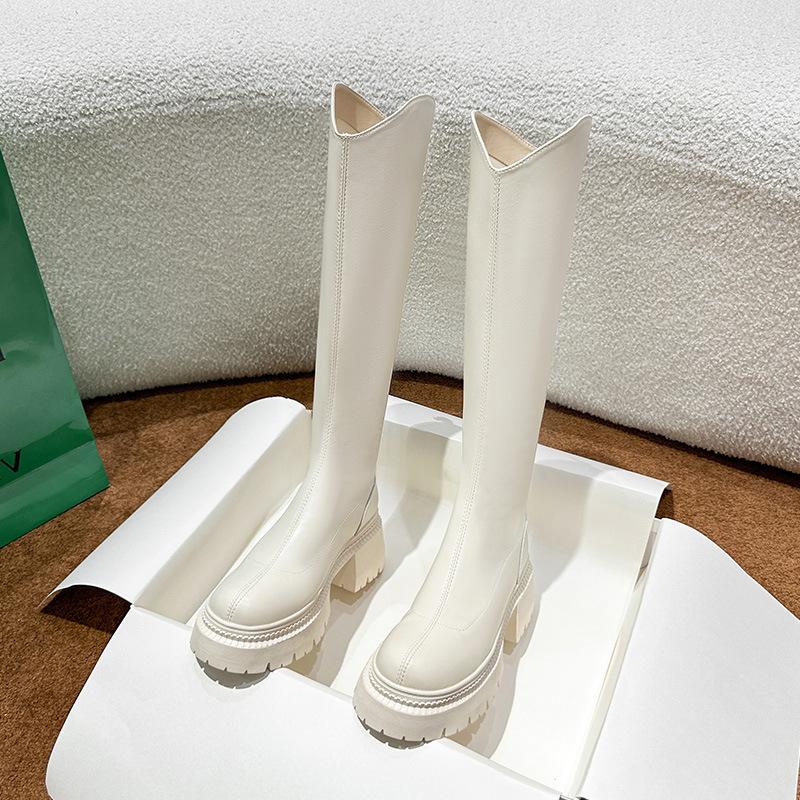 Hohe Stiefel für Damen, braune dicksohlige Ritterstiefel für Damen, Herbst und Winter, aber Reißverschlussstiefel hinter dem Knie, schlanke Temperamentsstiefel für Damen