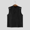 INCERUN Oversized Men Stand Neck Sleeveless Buttons Casual Loose Tank Tops
