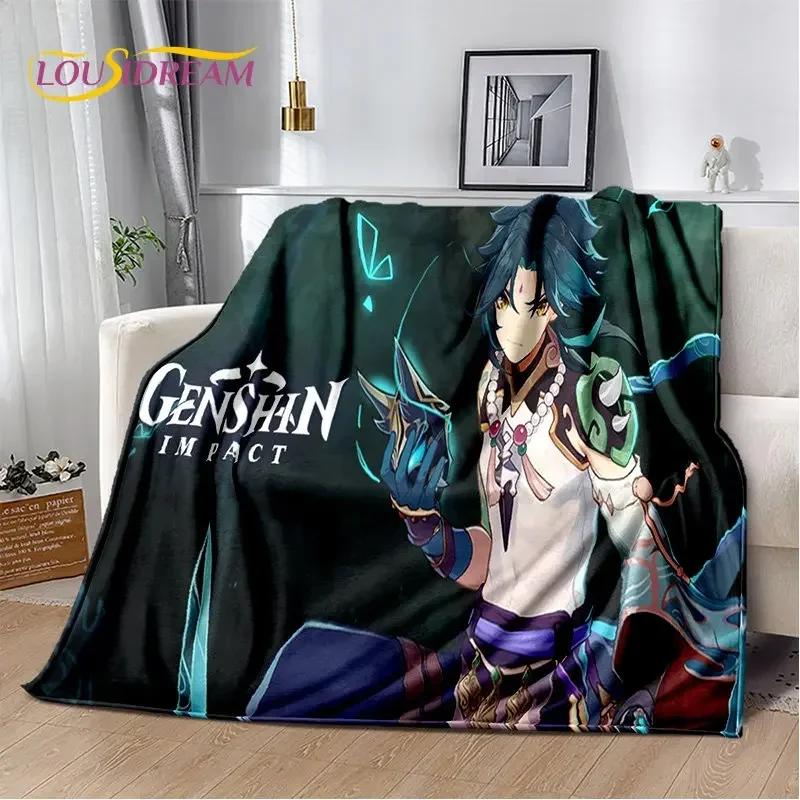 Genshin Impact Cartone Animato Gioco Coperta Morbida di Peluche, Coperta di Flanella Coperta da Lancio per Soggiorno Camera da Letto Letto Divano Copertura da Picnic Bambini