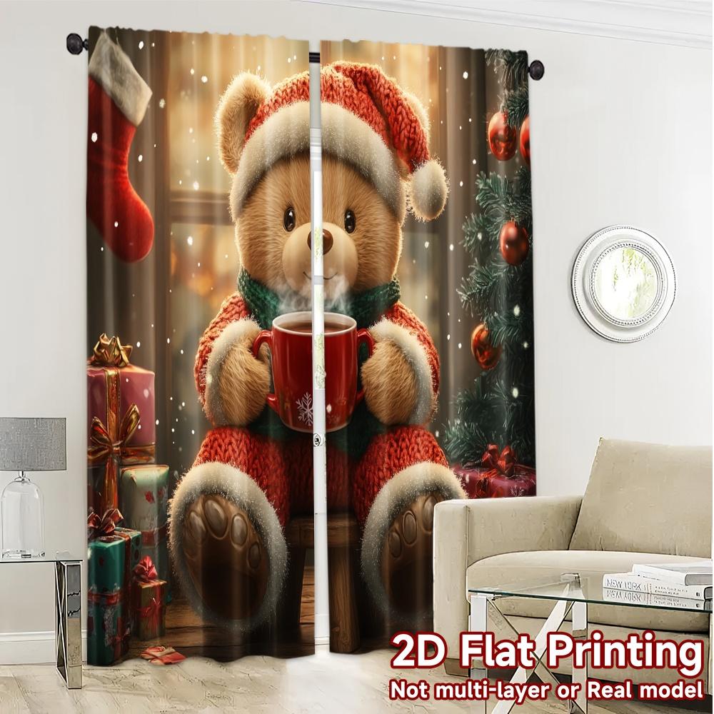 2pcs,Curtains Christmas bear hot chocolate gift (2) Popular Curtains&Drapes Semi-Sheer Curtains Holiday Decorative for
