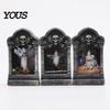 Table Bookshelf Decoration Tombstone Candle Lantern, LED Lighted Spooky Graveyard Lamp, Halloween Haunted House Props Small Night Light for