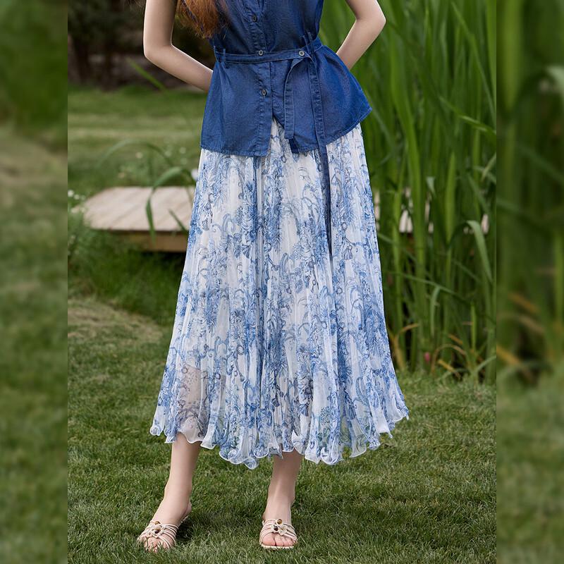 Bailuyu Vacation Style Pleated Irregular Printed Skirt