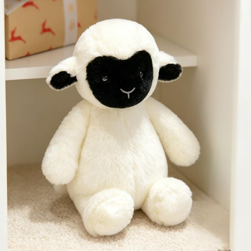 Süßes Schwarzes Gesicht Schaf Plüschtier Weiches Flauschiges Kuscheltier Lamm Puppe Für Zimmerdekoration Und Geburtstagsgeschenke. 22cm