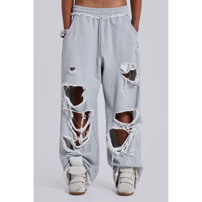 European, American And American Trendy Casual Pants Of The Same Style, Street Hip-Hop Ripped Design, Wide-Leg Pants, Loose Sweatpants For Women S
