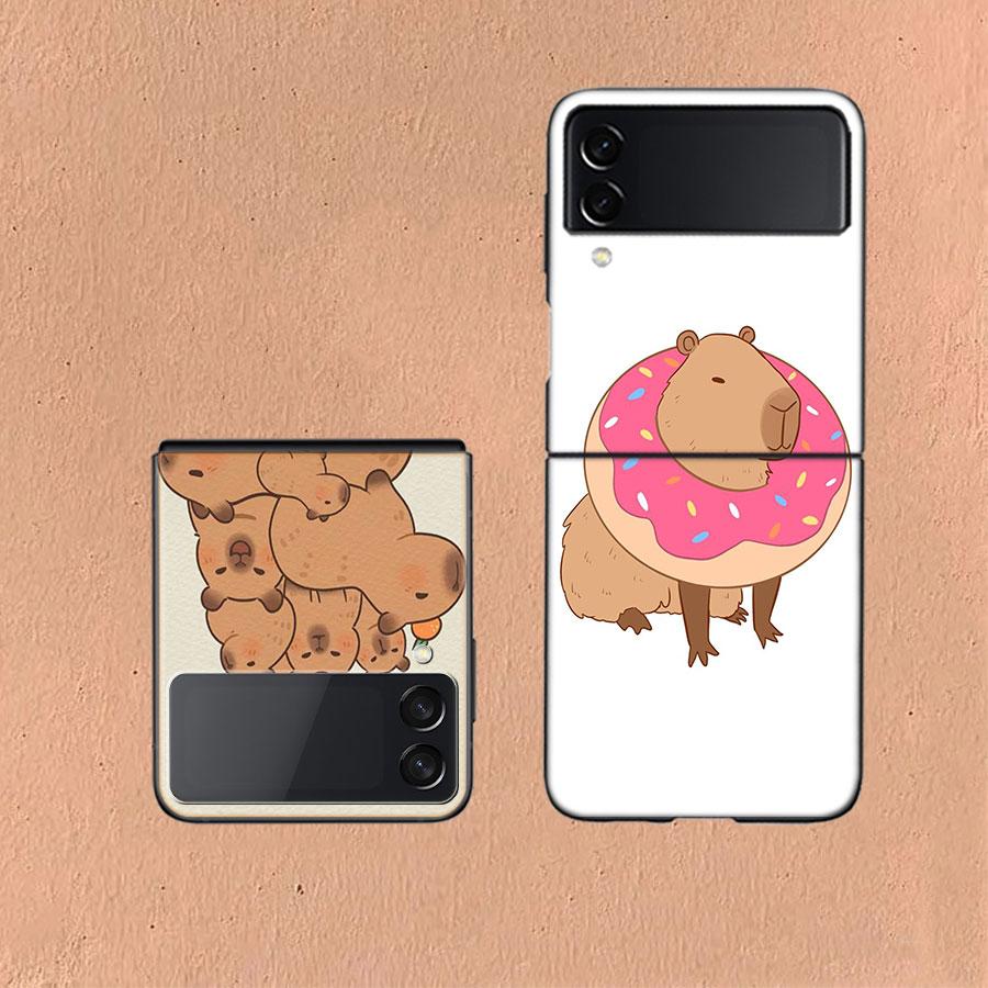 Cute Cartoon Capybara Coque For Samsung Z Flip7 6 Galaxy Case Shockproof Z Flip5 Z Flip3 4 5G Hard Cover Phone TPU PC Hard Fund