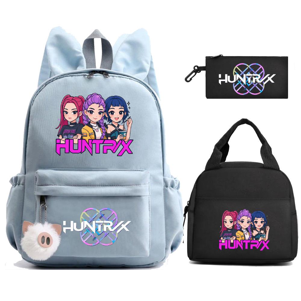 3 Stück/Set Anime Kpop Dämonenjäger Bedruckter Rucksack mit Lunchtasche Federmäppchen für Teenager Mädchen Junge Zurück zur Schule Rucksack Große Kapazität Reisetasche