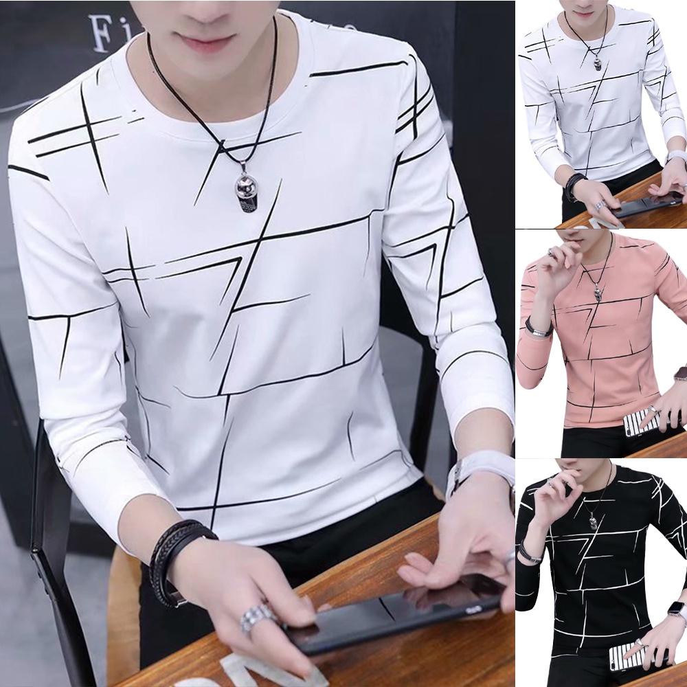 Magliette stampate da uomo a maniche lunghe taglie forti Magliette casual da uomo girocollo