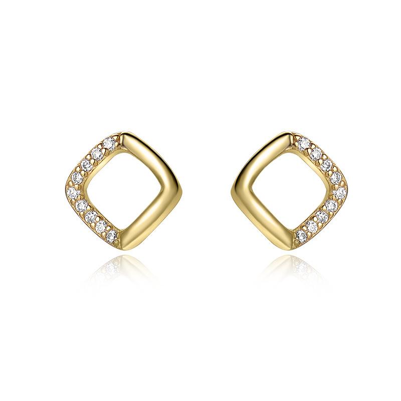 Simple Square Diamond Earrings with Geometric Hollow Earrings Small and Elegant French Retro