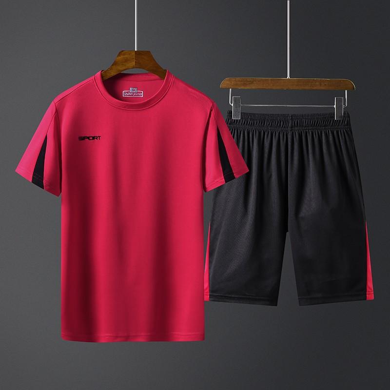 Mens Quick-Dry Sport Set Short Sleeve T-Shirt Shorts Lightweight Athletic Training Outfit Gym Running