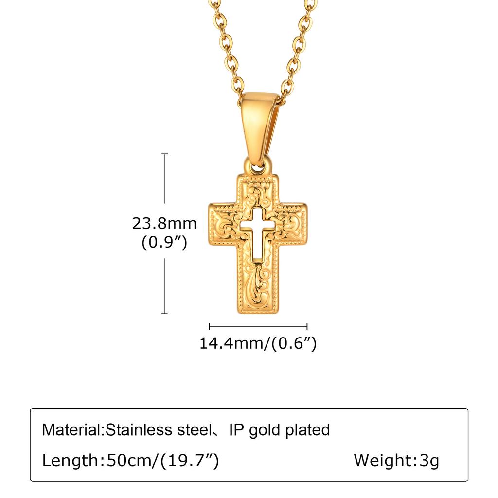 Gold Color Embossed Cross Necklaces for Men Women,Simple Cutout Unisex Catholic Cross Pendant,Christian Religious Jewelry Gifts