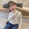 Girls Solid Half High Collar Long Sleeve Pullover Sweater Kids Casual Bottoming Inner Top