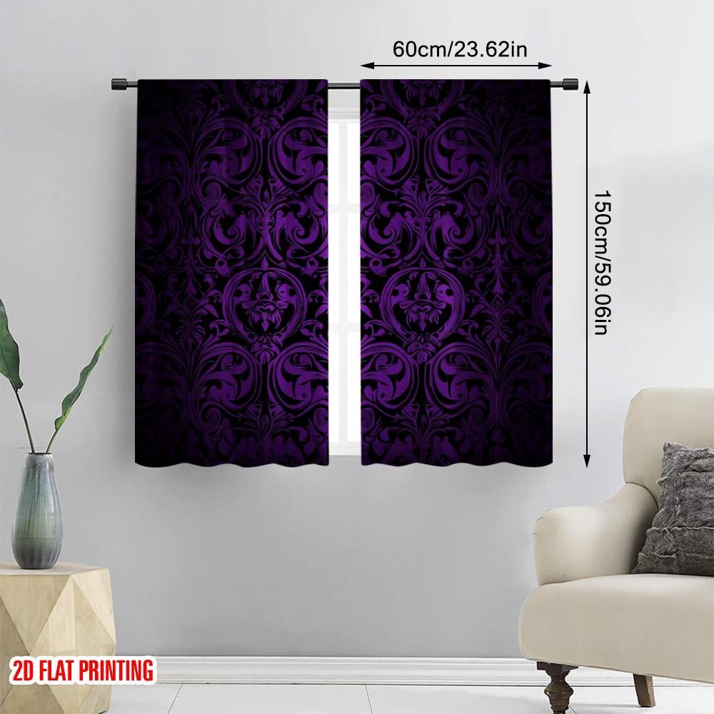 2pcs, spring summer Curtains Purple Black Gradient Flowers Yarn Curtains Polyester Easy Install Thermal Insulation, and Room