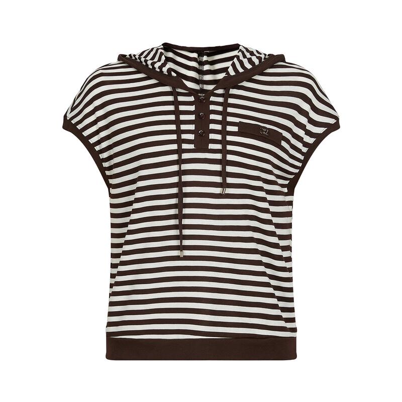 JUZUI Women's Casual Striped Hooded Top JTGX80301